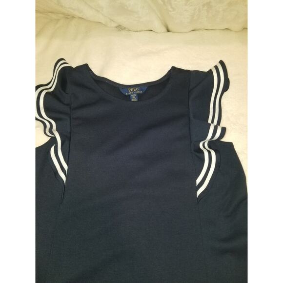 Polo Ralph Lauren Dress Girls‎ XL 16 Navy Ruffled Stretch Ponte Flutter EUC - Picture 3 of 8